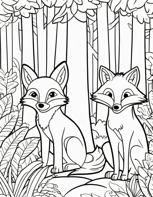 Colourful Forest Fox Friends Hide-and-Seek Scene