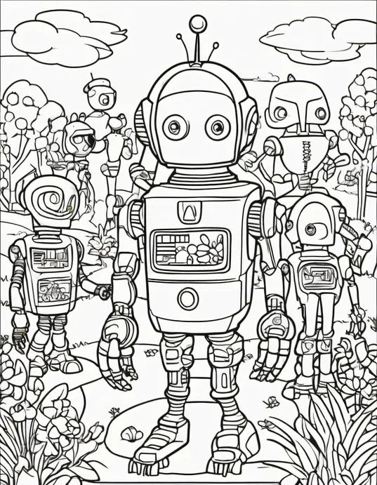 Colorful Alien Robot Garden Party Scene