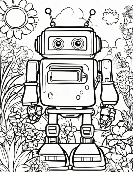 Color and Explore: Happy Robot Garden Party!