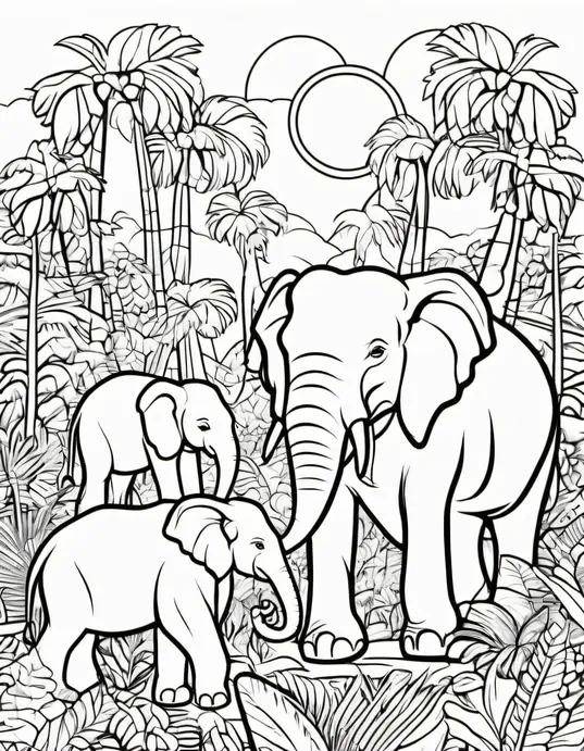 Color Jungle Elephants Under a Sunny Sky