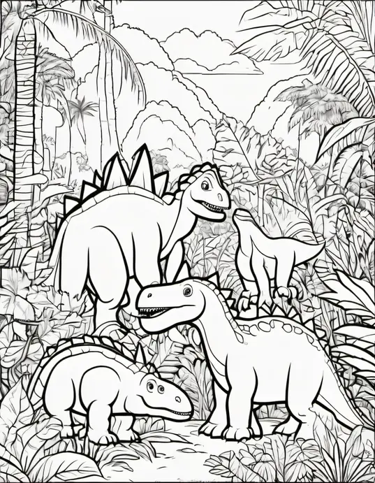 Color Dinosaur Jungle Rainforest Scene