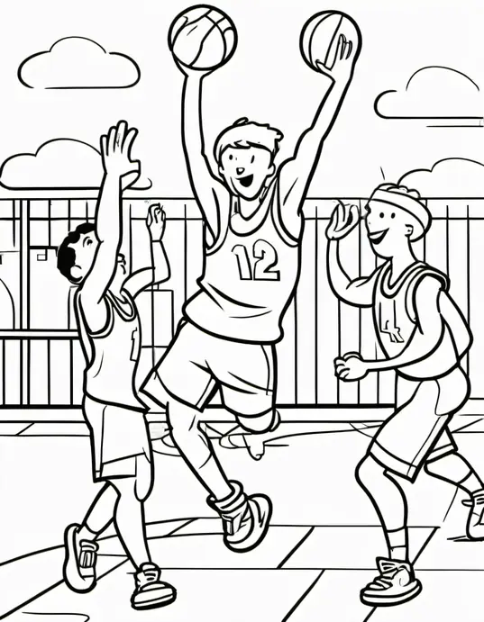 Colorful Basketball Playground Scene for Kids to Color