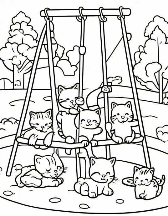 Colorful Kitten Playground Scene for Kids