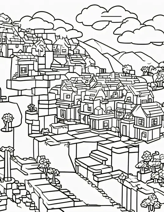 Minecraft Adventure: Coloring Creeper's Village Sunset
