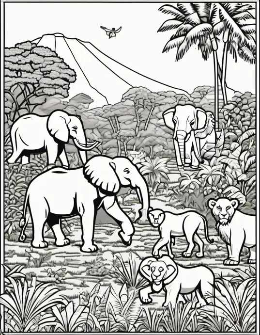 Pixel Art Jungle Safari Coloring Page for Kids