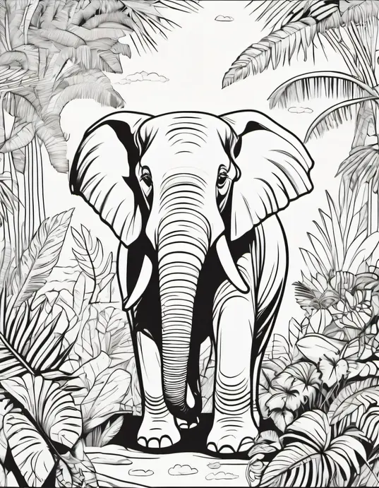 Exotic Jungle Elephant Coloring Page