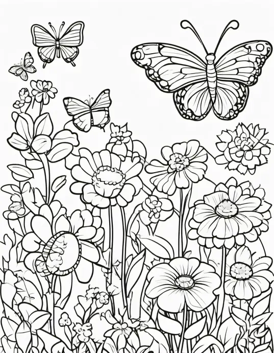Butterfly Garden Coloring Scene for Kids