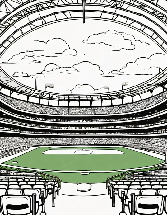 Color Baseball Stadium Sunset Scene