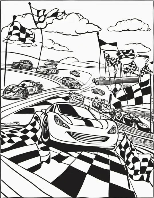 Color and Race: Vibrant Checkered Track Scene