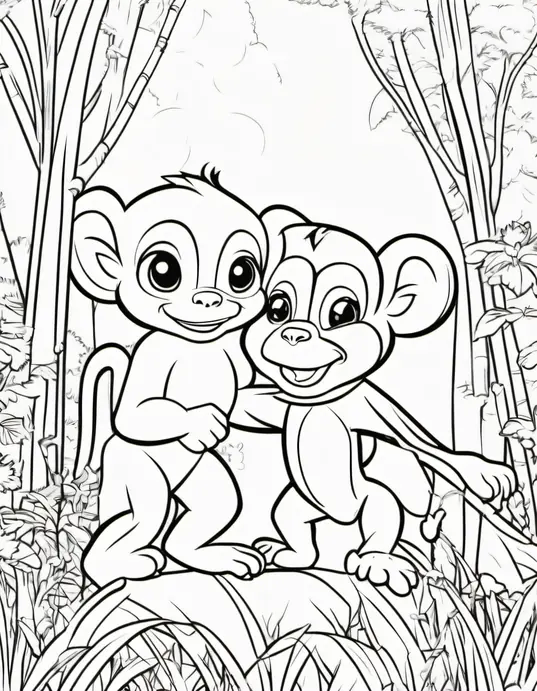 Colorful Jungle Babies: Playful Monkey and Puppy Friendship