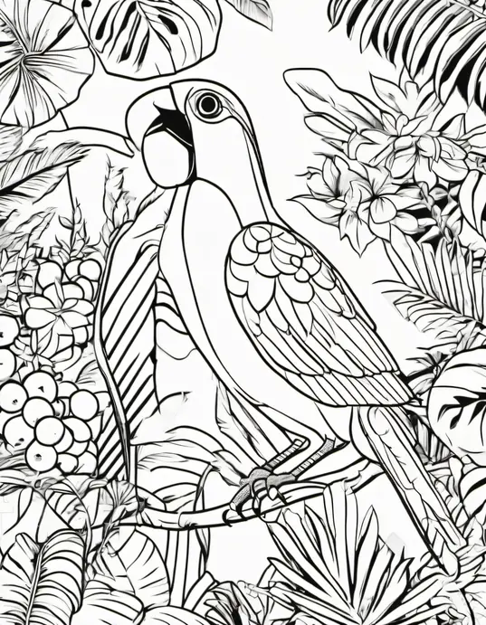 Colorful Tropical Bird Feast Scene for Kids