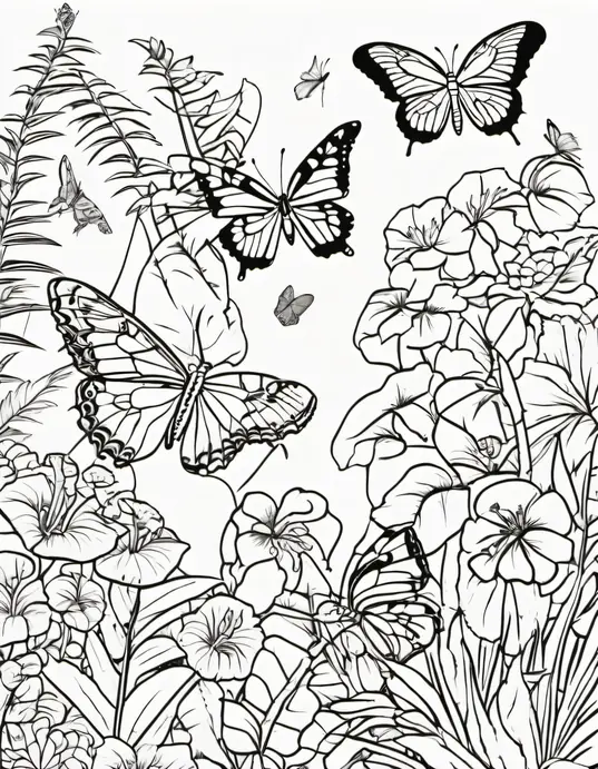 Colorful Tropical Butterfly Garden Scene for Kids