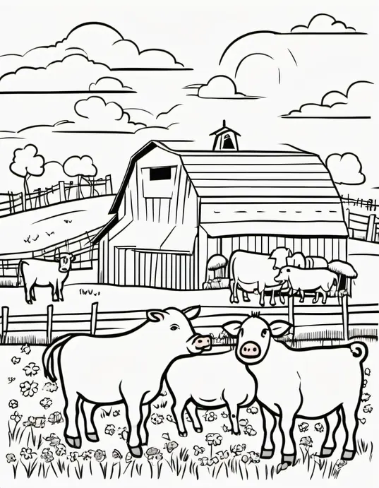 Colorful Sunset Barnyard Friends