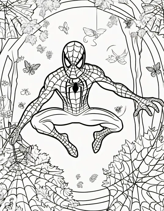 Spiderman's Web Forest Coloring Page