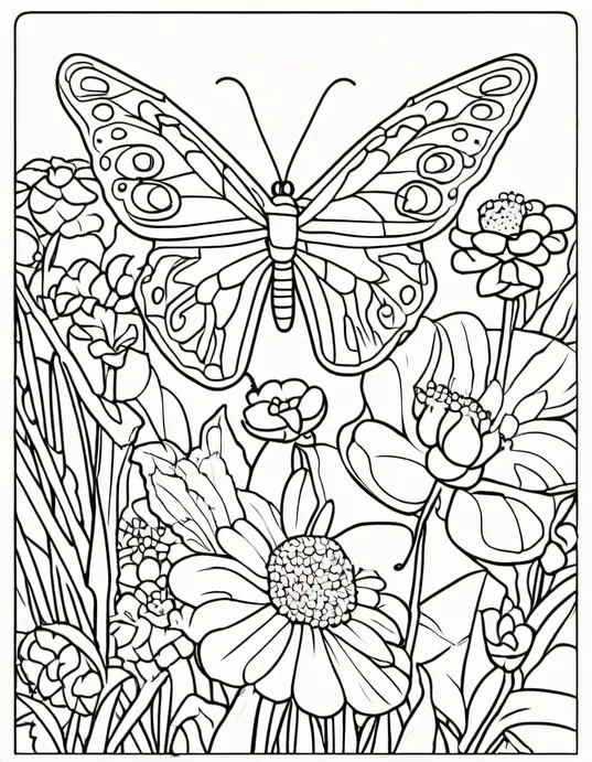 Butterfly Garden Coloring Scene for Kids