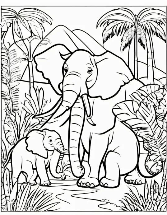 Exotic Jungle Animals Coloring Page