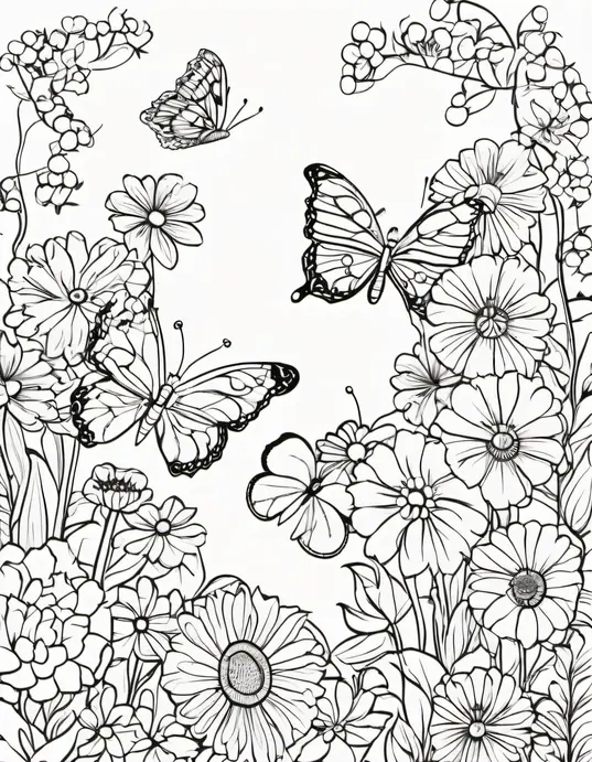 Butterfly Garden Coloring Scene