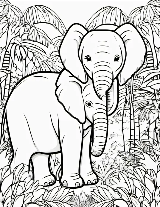 Colorful Jungle Baby Elephant and Tiger Scene