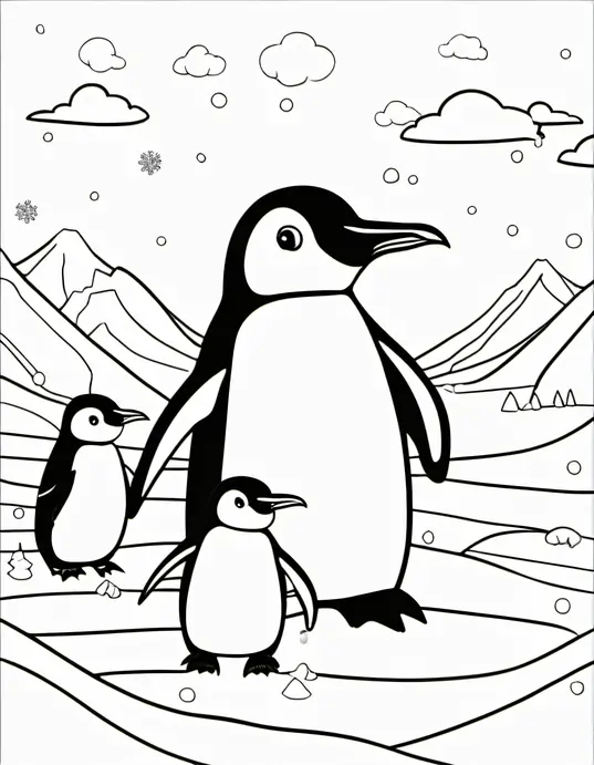 Penguin Party Coloring Scene for Kids
