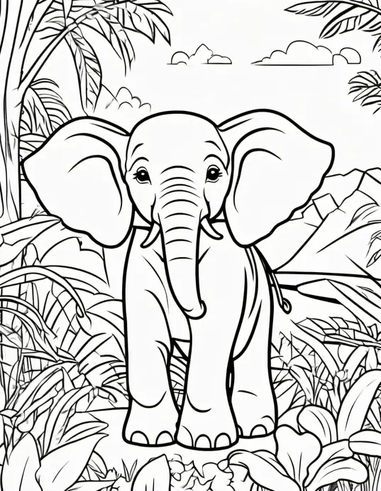 Colorful Jungle Baby Elephant Playtime Scene