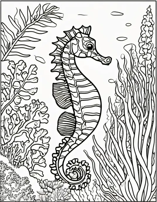 Color Seahorses among Coral Reef Kelp Forest