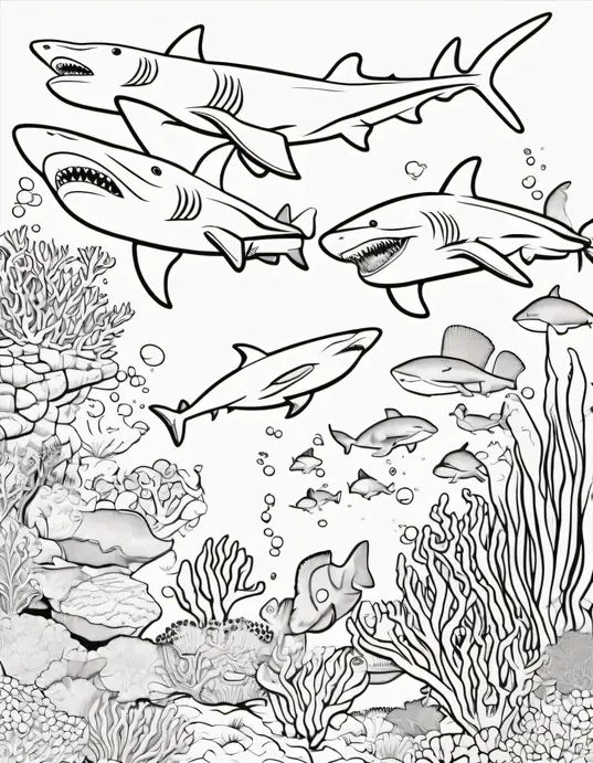 Colorful Coral Reef Shark Party Scene