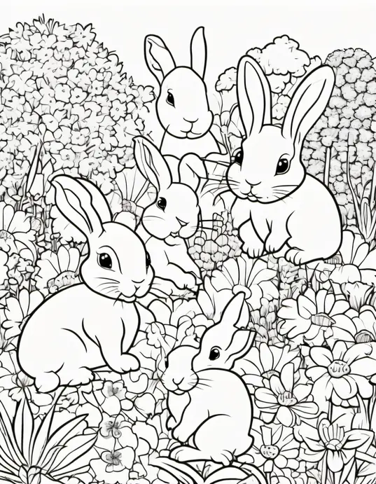 Springtime Bunny Garden Coloring Page