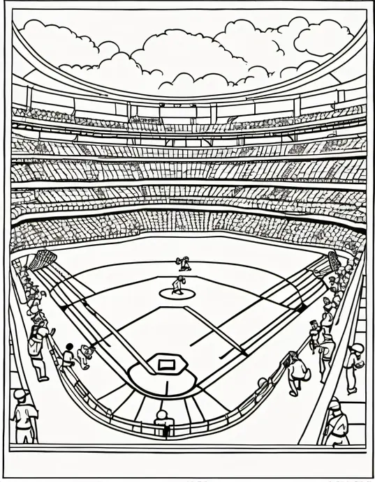 Coloring Baseball Players at Sunny Stadium