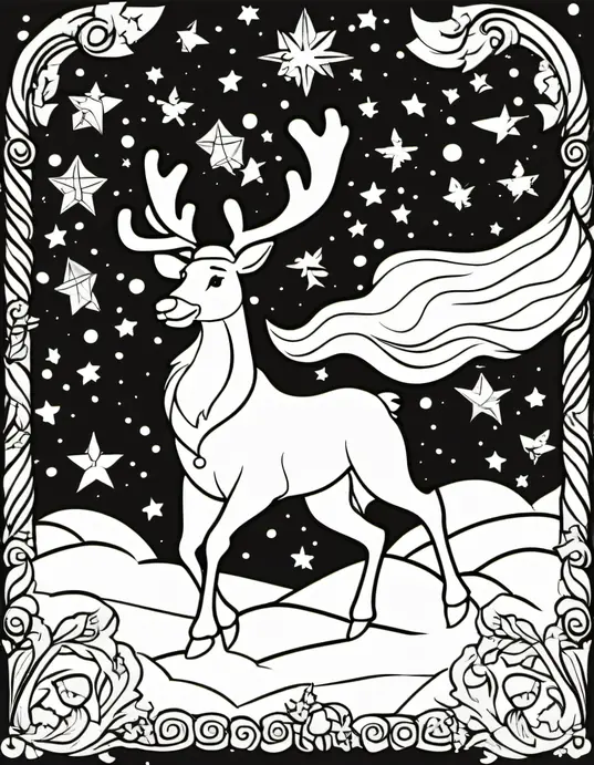 Santa's Magical Reindeer Coloring Scene