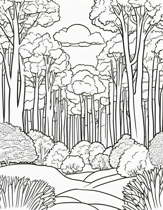 Colorful Sunset Forest Trees