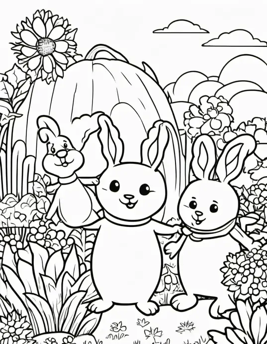 Sunny Carrot and Pea Garden Coloring Page