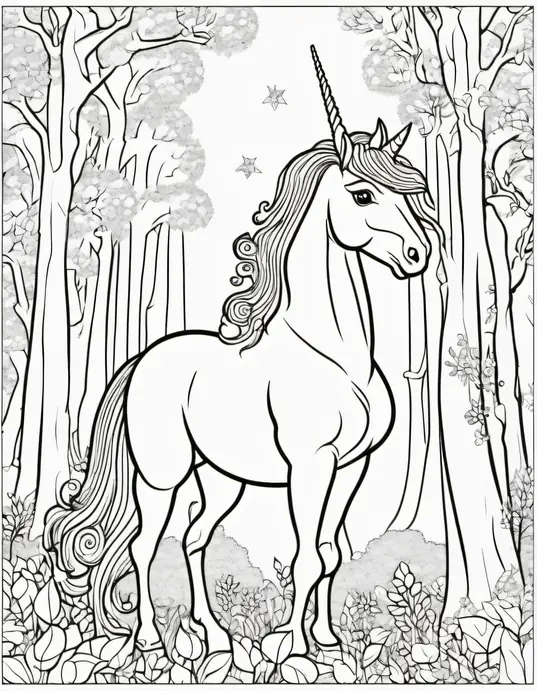 Color and Discover Enchanted Unicorn Forest