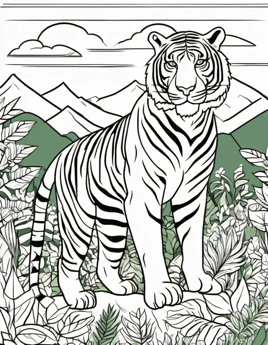 Tiger Stripes Coloring Page Jungle Scene