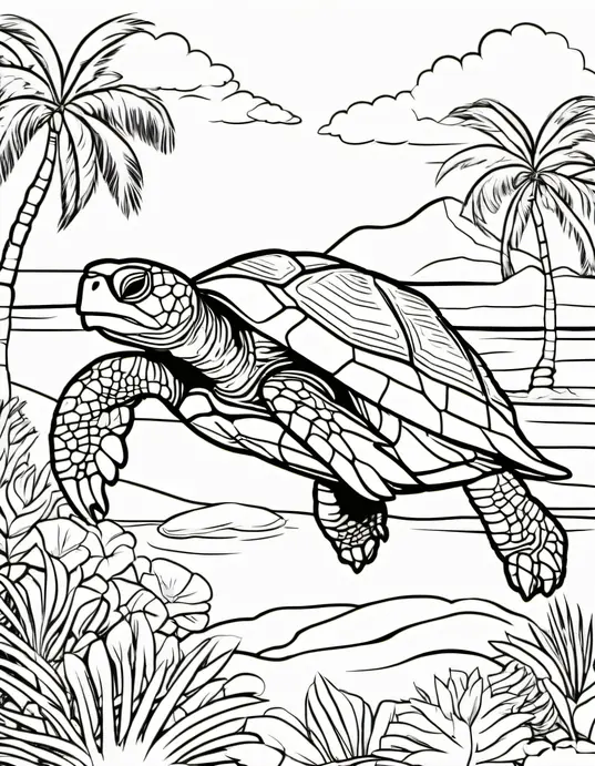 Color Tropical Turtle Island Under the Sun