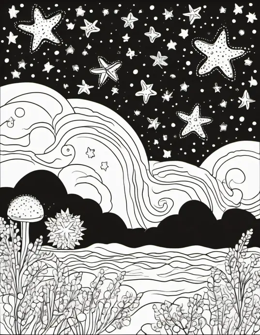 Color Starfish Constellations Under the Night Sky