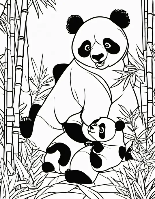 Colour Cute Panda Playtime Scene for Kids