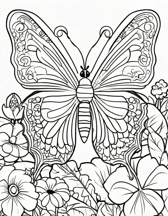 Butterfly Garden Coloring Scene for Kids