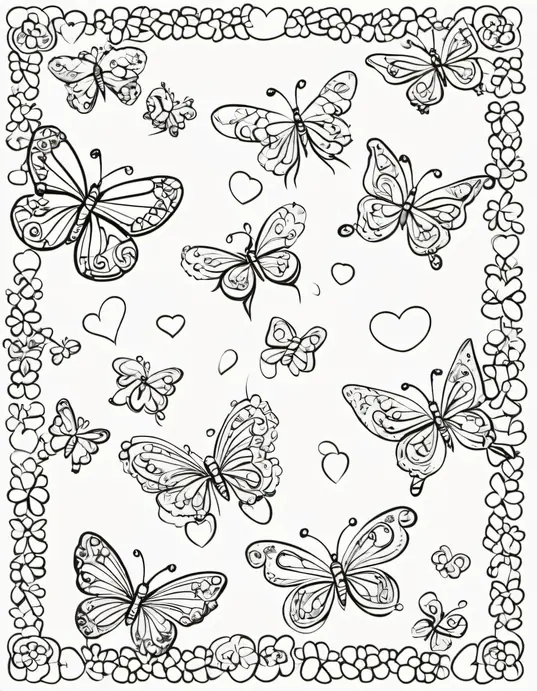 Valentine's Day Heart Butterflies Coloring Page