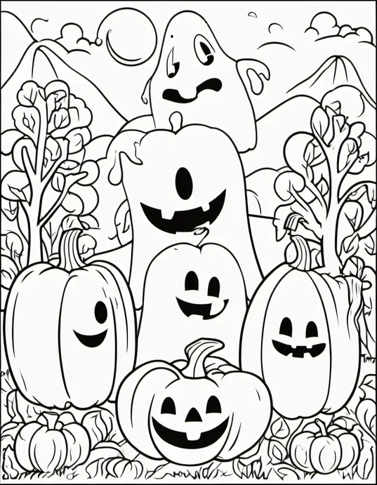 Spooktacular Ghost & Pumpkin Coloring Page for Kids