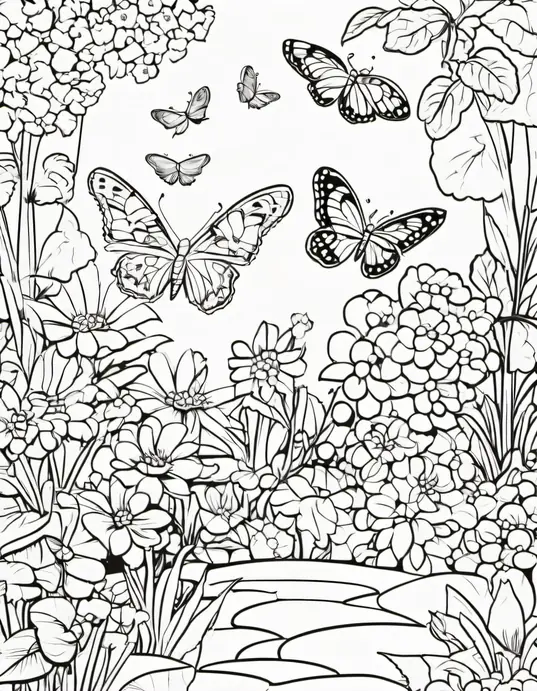 Butterfly Garden Coloring Scene