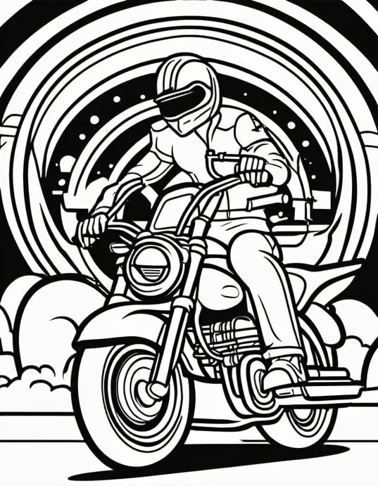 Vibrant Motorcycle Rainbow Ride Coloring Page