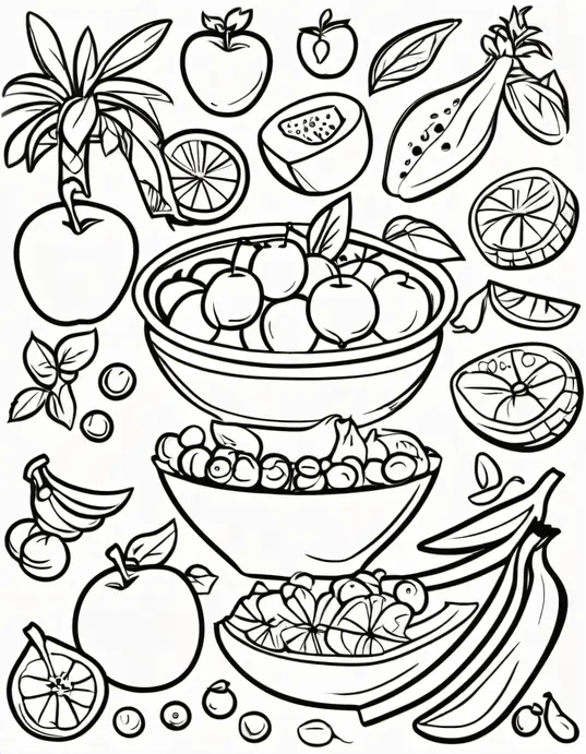 Color and Create Delicious Fruit Salad Scene!