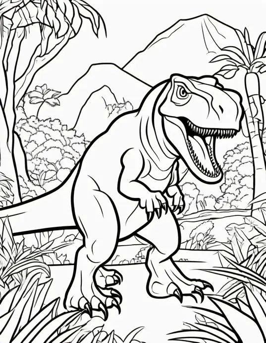T-Rex Jungle Coloring Scene