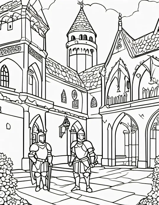Medieval Castle Color-and-Play Scene: Knight's Courtyard Playdate