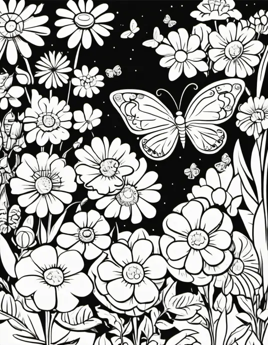 Butterfly Garden Coloring Scene for Kids