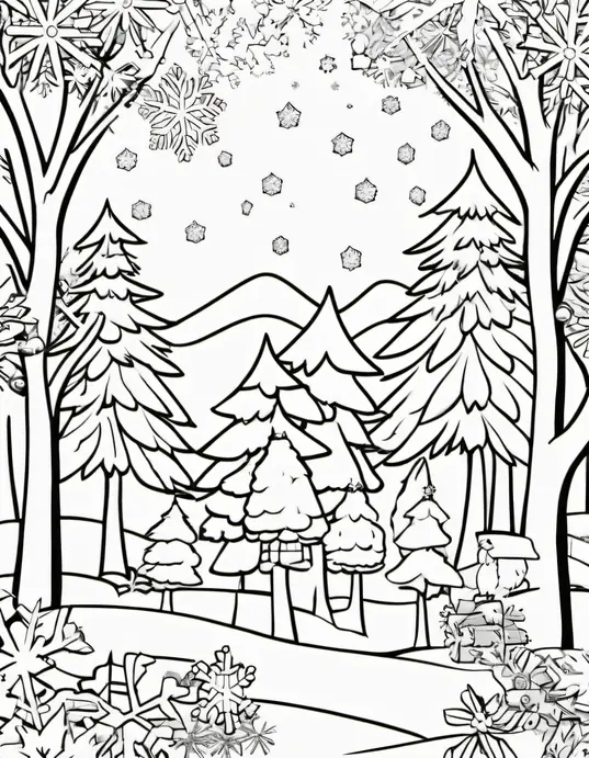 Snowflake Forest Coloring Page for Kids