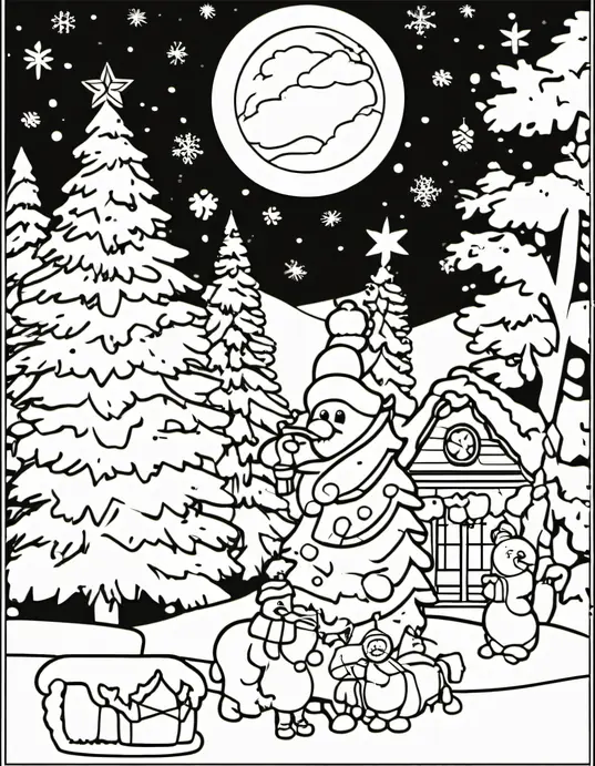 Santa's Snowy Winter Wonderland Coloring Page