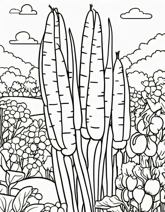 Colorful Carrot and Pea Garden for Kids to Draw