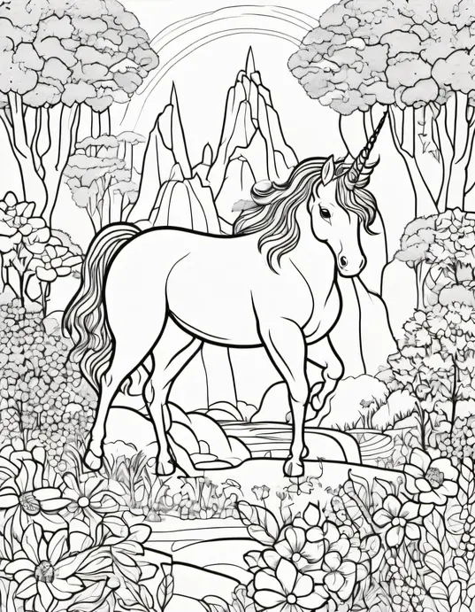 Magical Unicorn Forest Coloring Page
