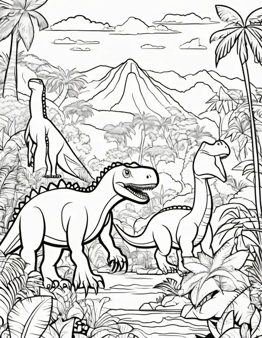 Color Dinosaur Jungle Rainforest Scene